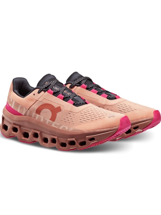 On Clouds Shoes - On Cloudmonster Women's Peach & Hot Pink Running Shoes